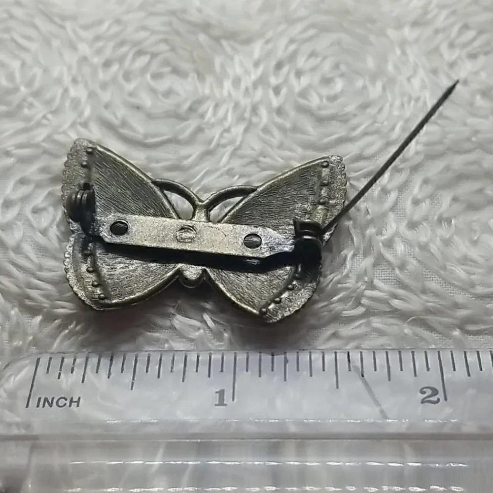 Vintage Butterfly Pink Swirl Pearl red Crystal Pin